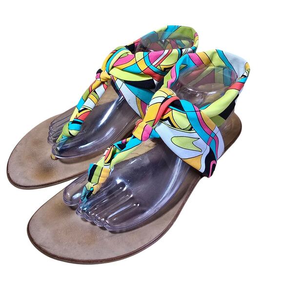 Fabulous Trina Turk Printed wrap Around 60s 70s Groovy Retro Sandals Size 10 - Picture 2 of 11